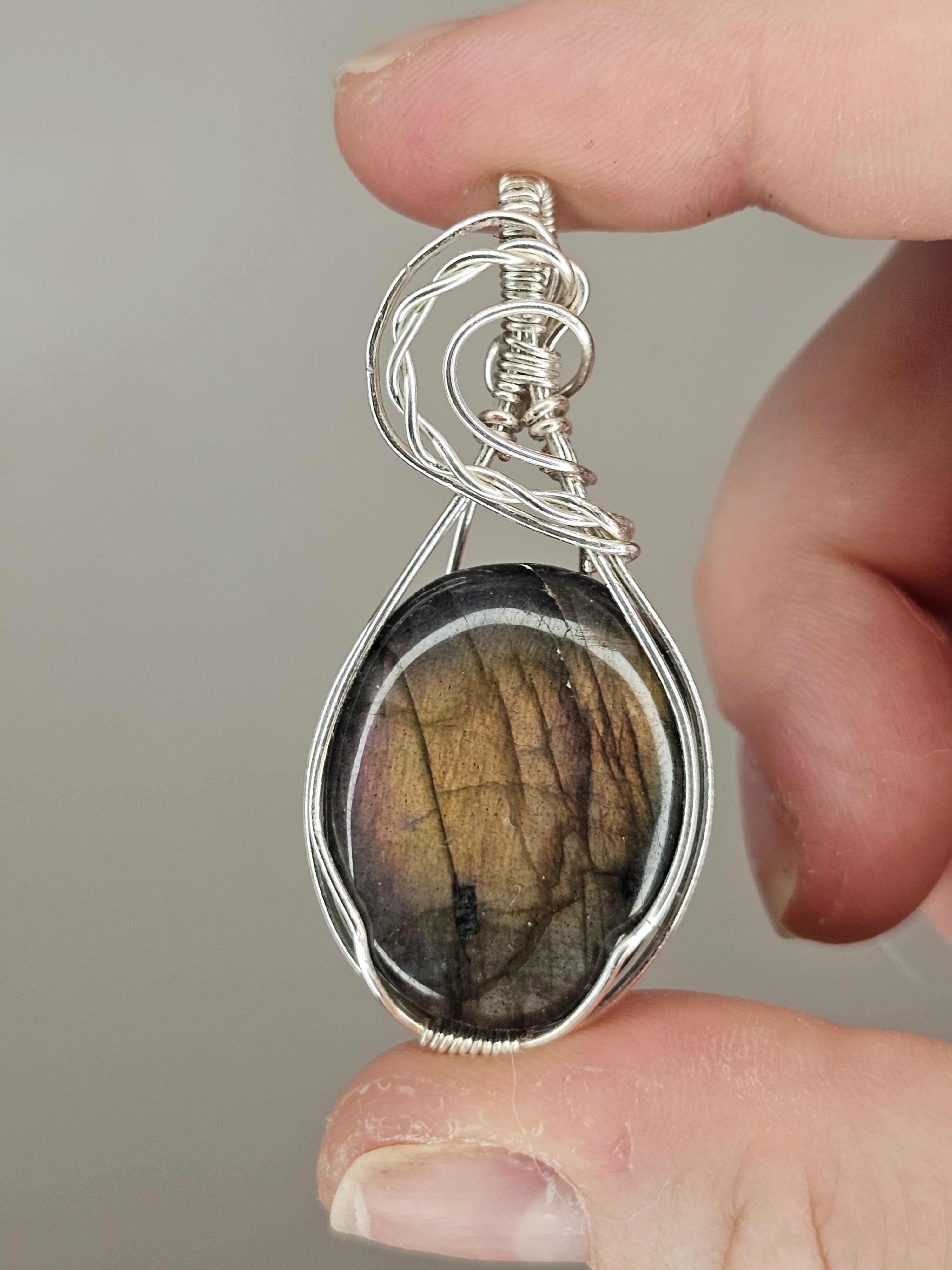 Sunset Labradorite Wire Wrapped Pendant