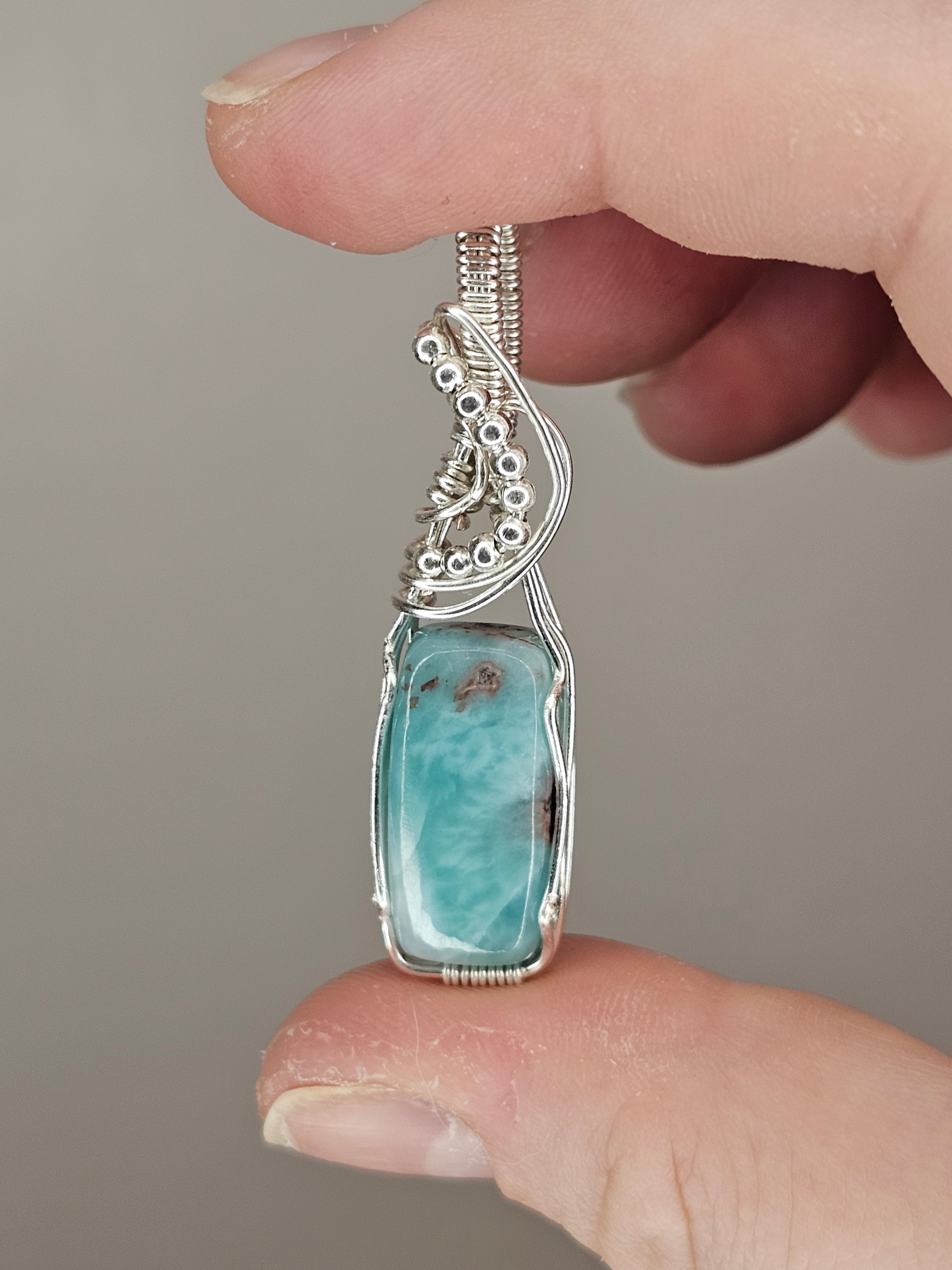 Larimar Wire Wrapped Pendant