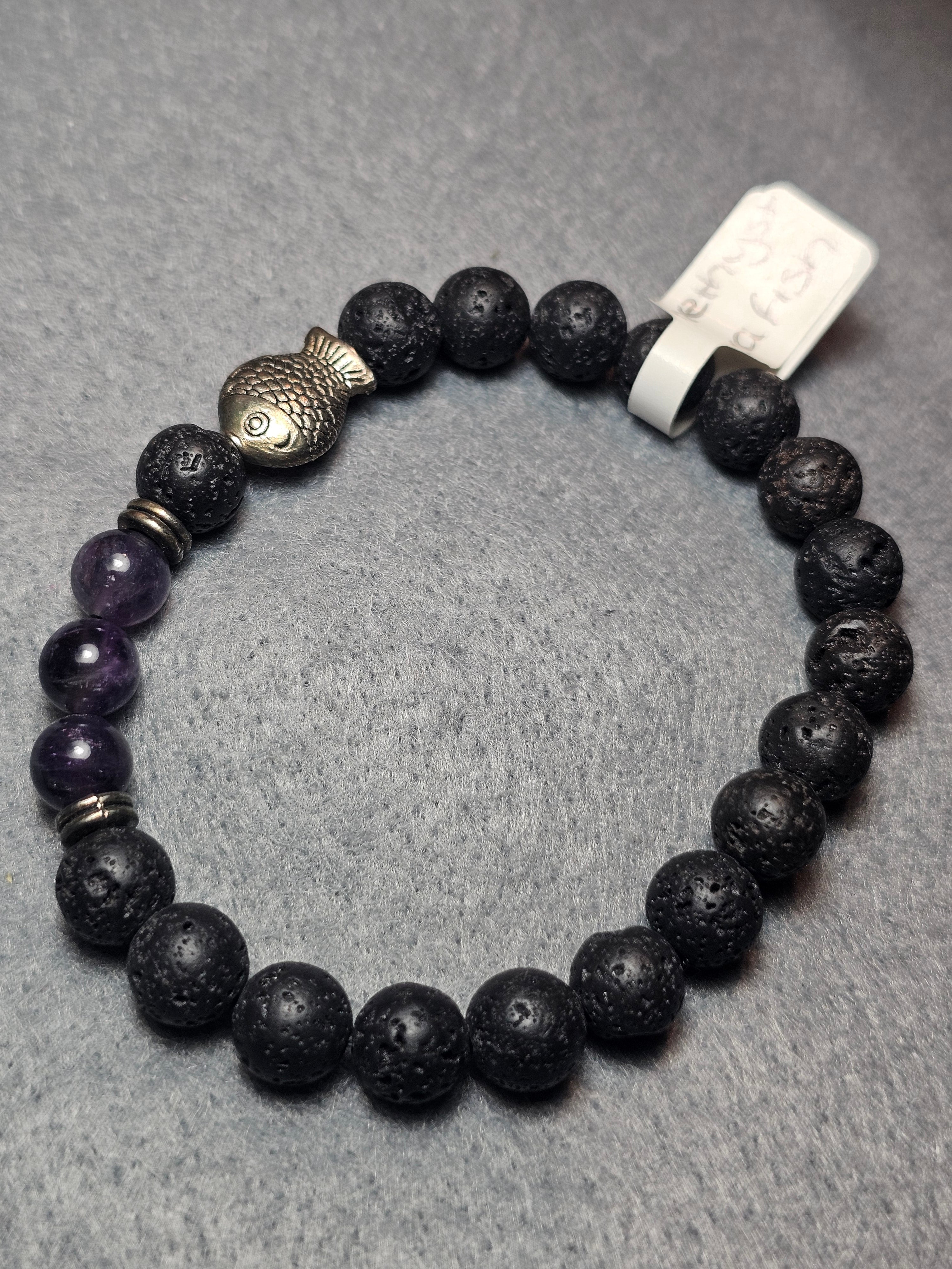 Lava bead and amethyst bracelet