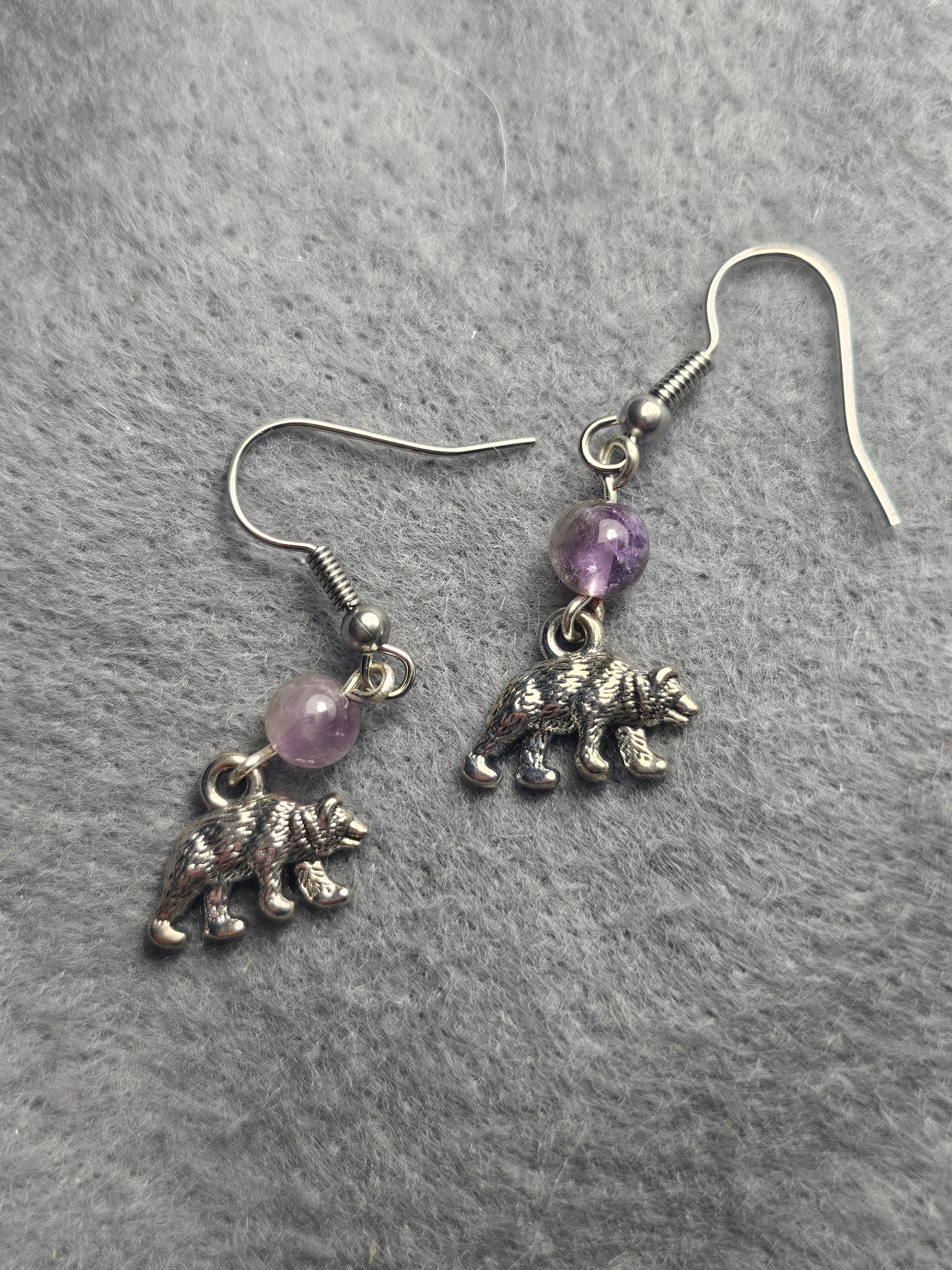 Amethyst bear earrings