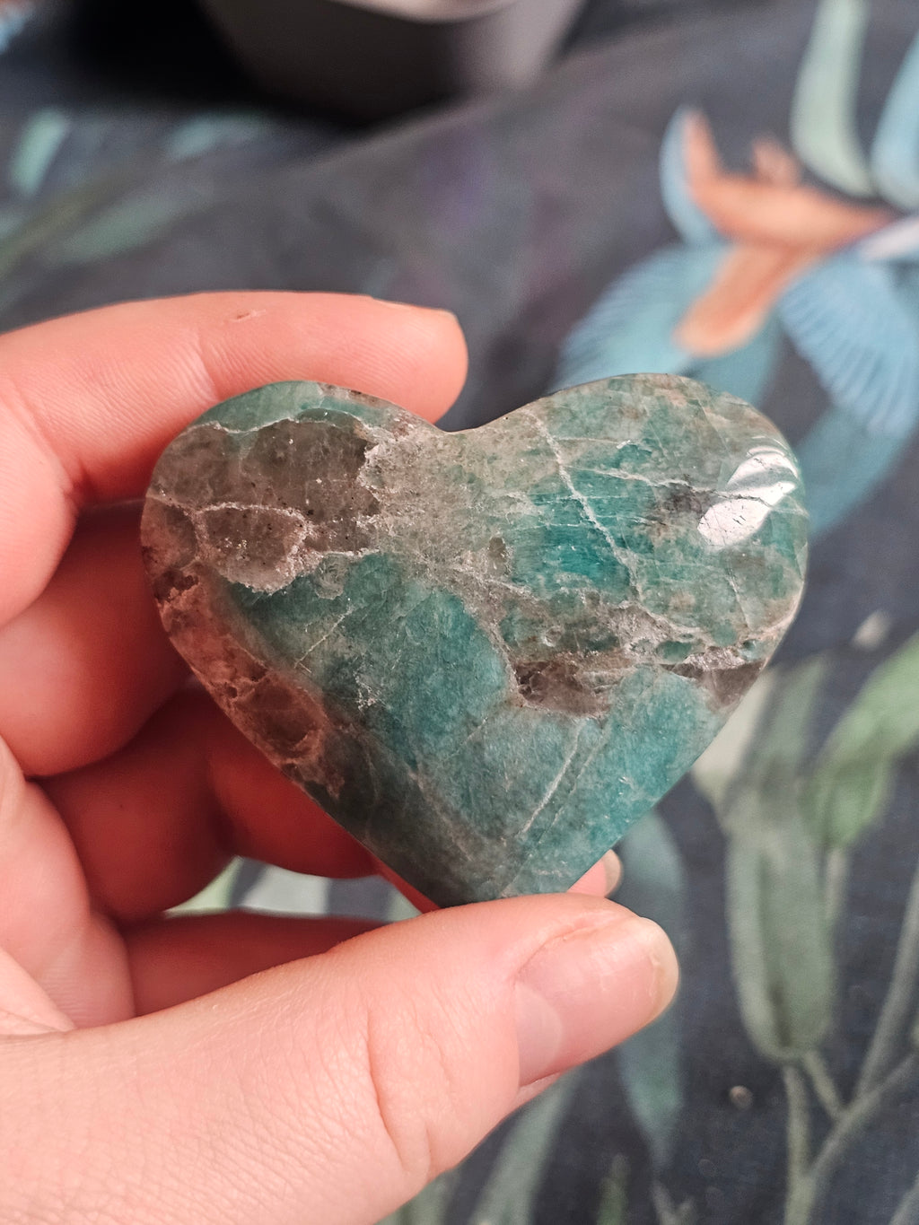 Amazonite and smokey quartz heart