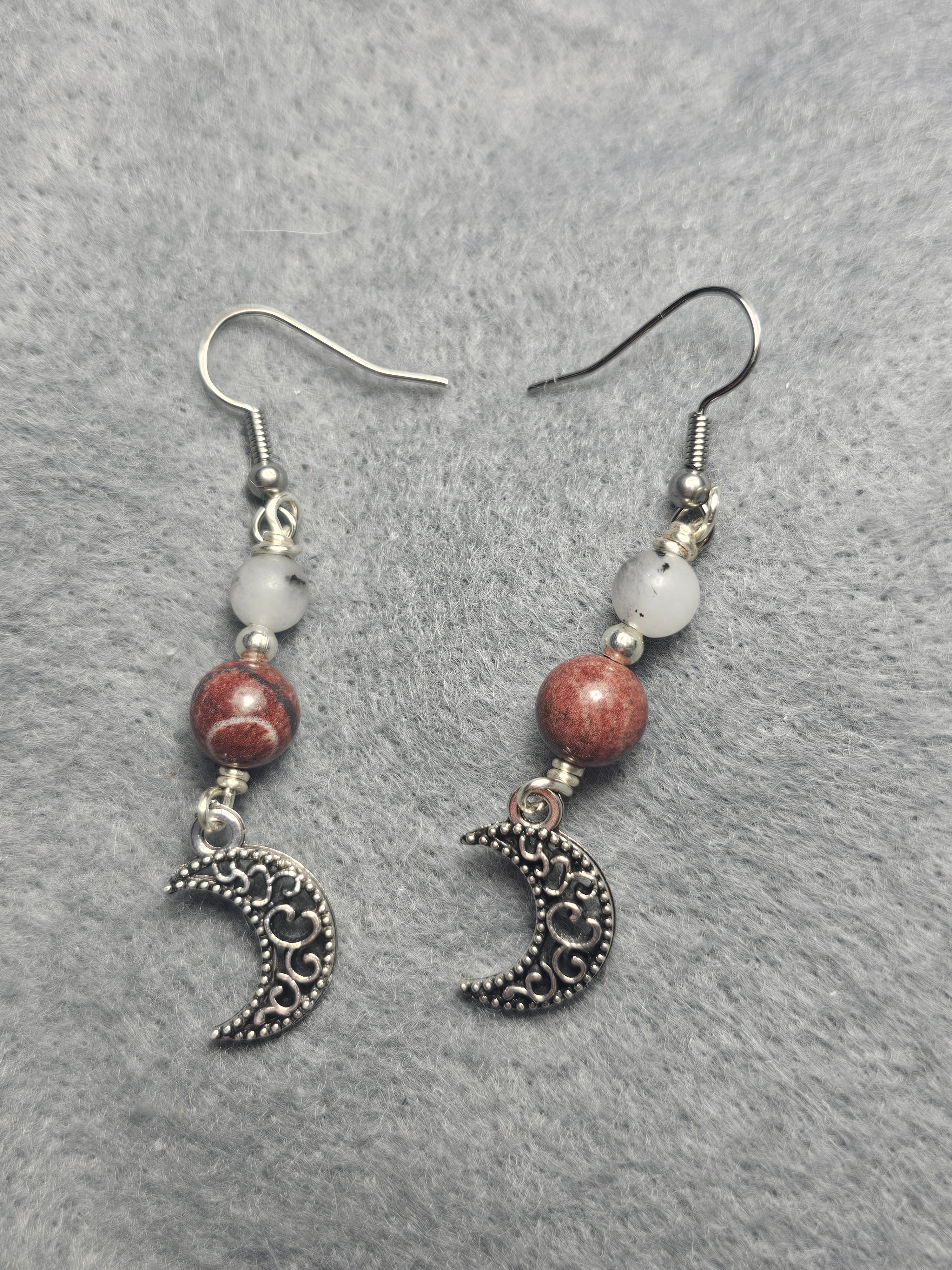 Jasper and quartz moon earrings