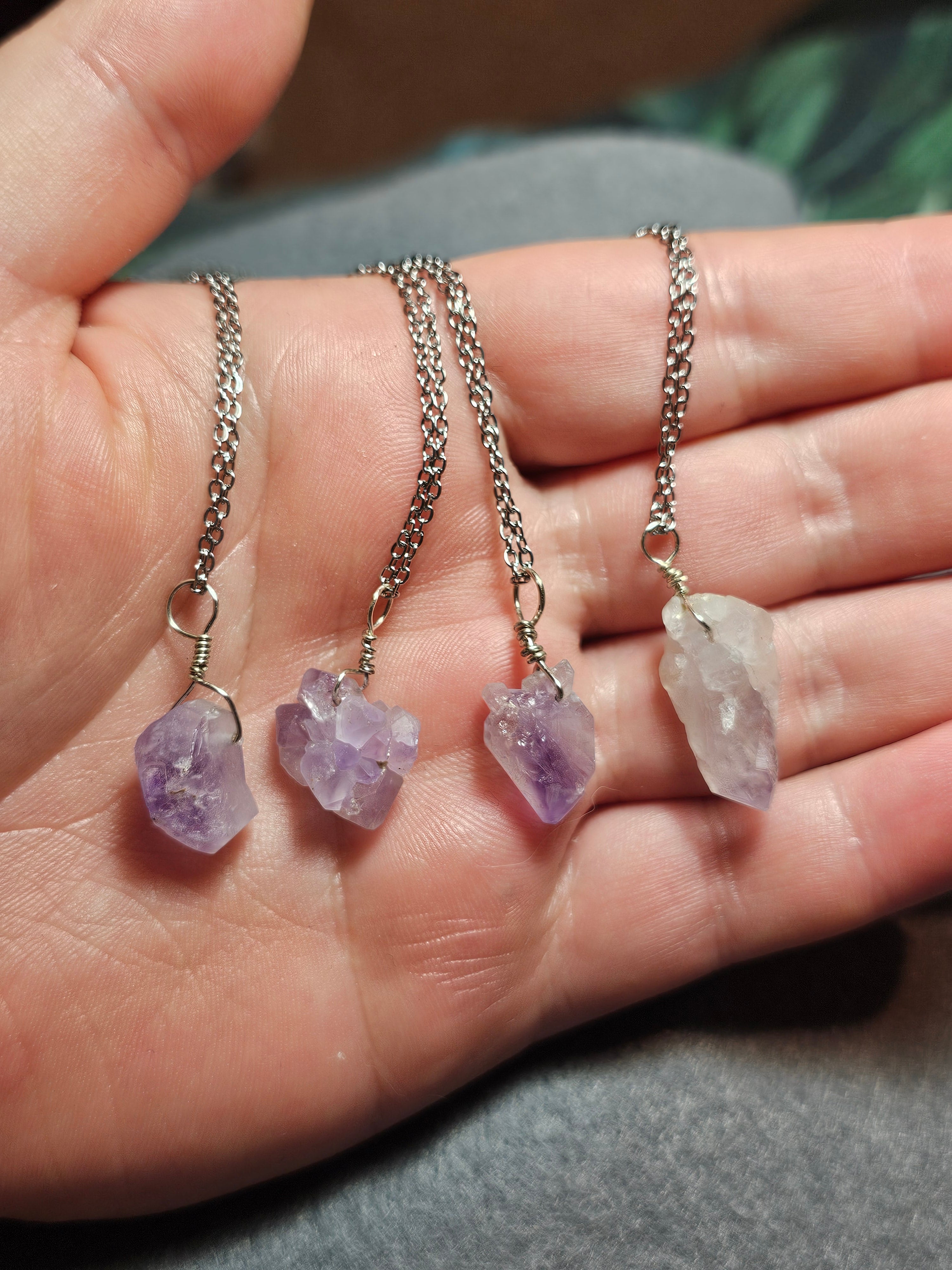 Raw amethyst pendants