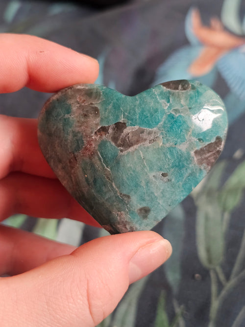 Amazonite and smokey quartz heart