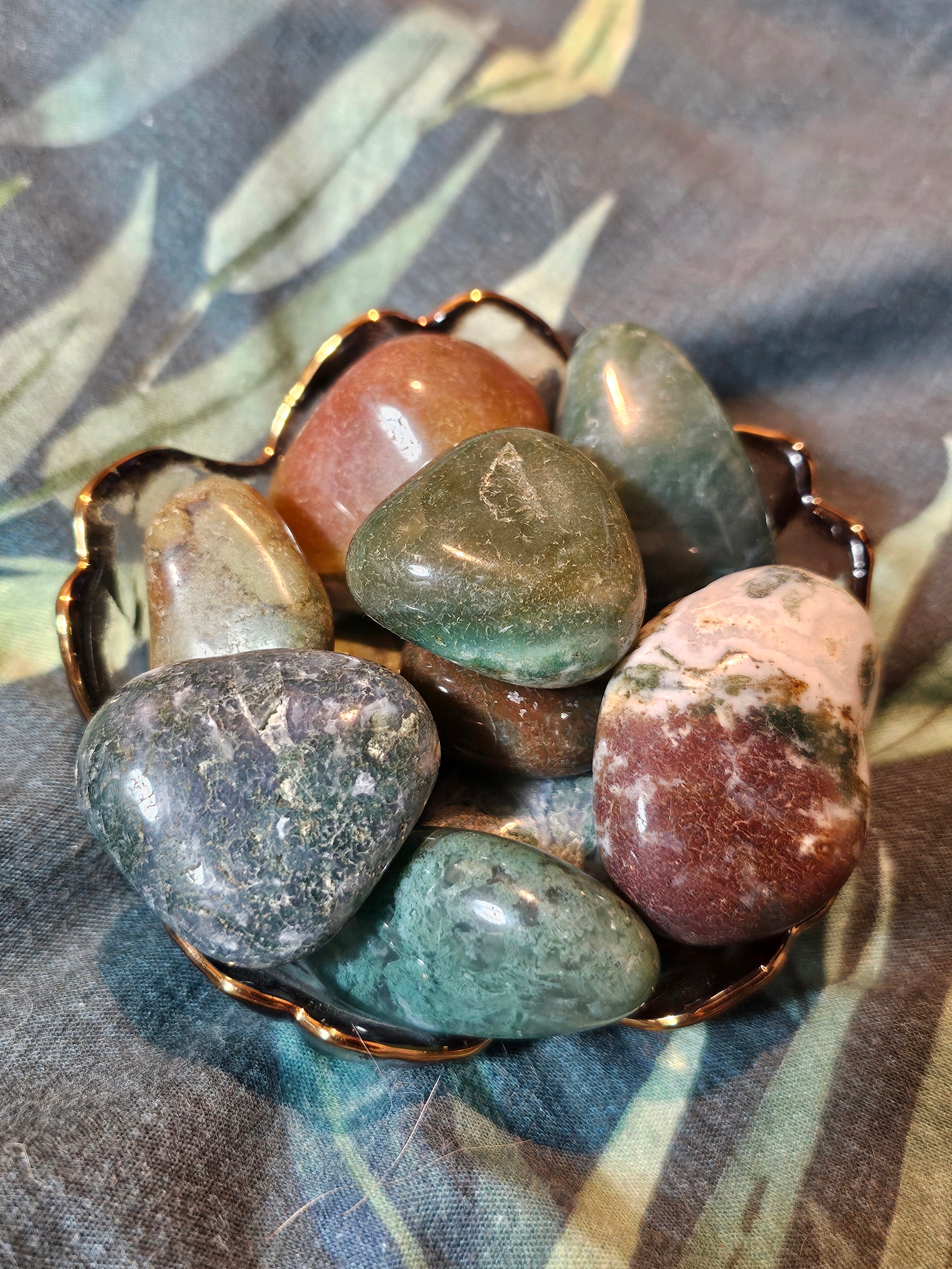 Moss agate tumblestones