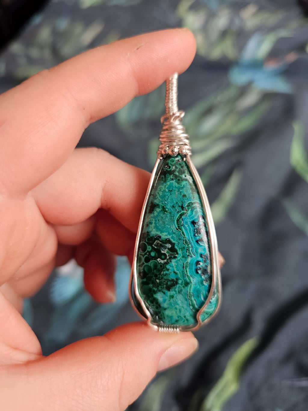Malachite with crysocolla pendant