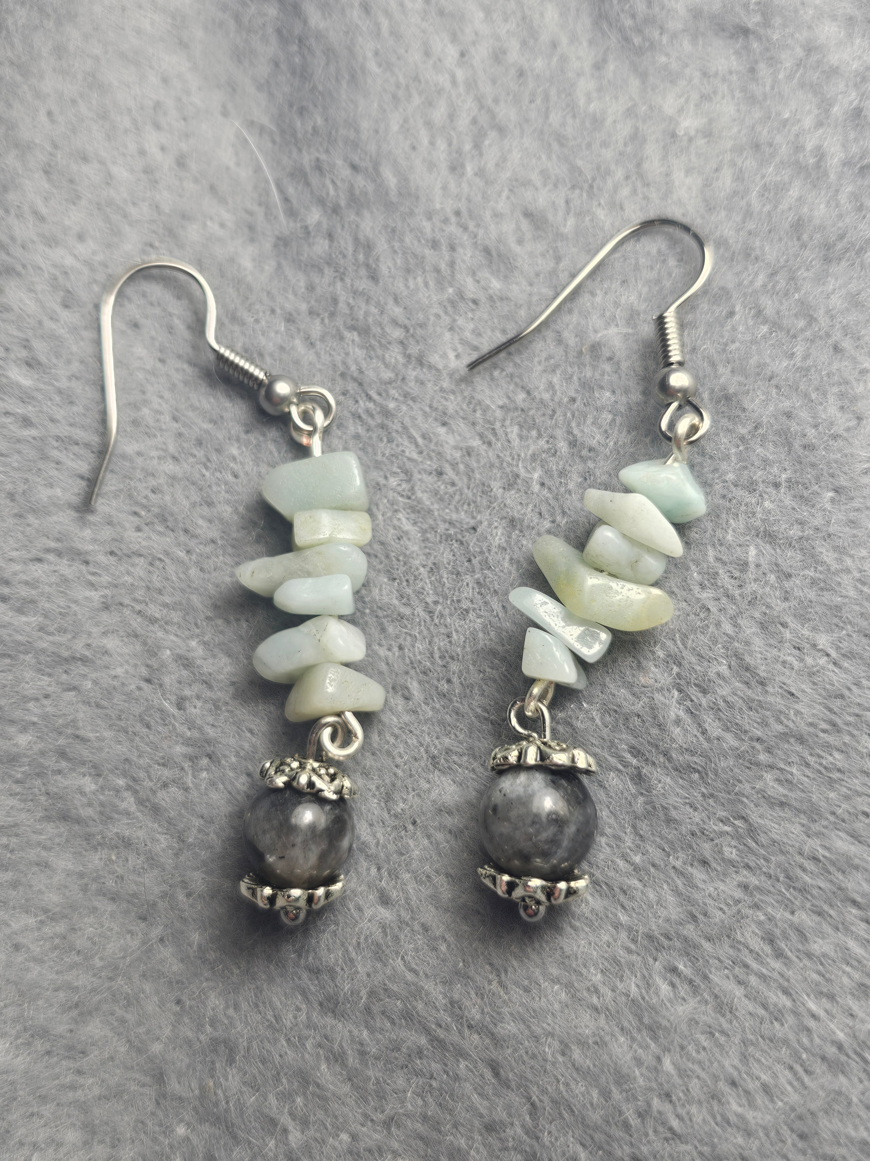 Amazonite and larvakite earrings